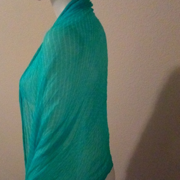 Sheer turquoise sarong pareo scarf wrap shawl - Picture 7 of 8